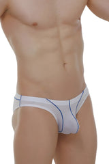 White athletic briefs mison plum white with blue trim detailing designed for comfortable active wear