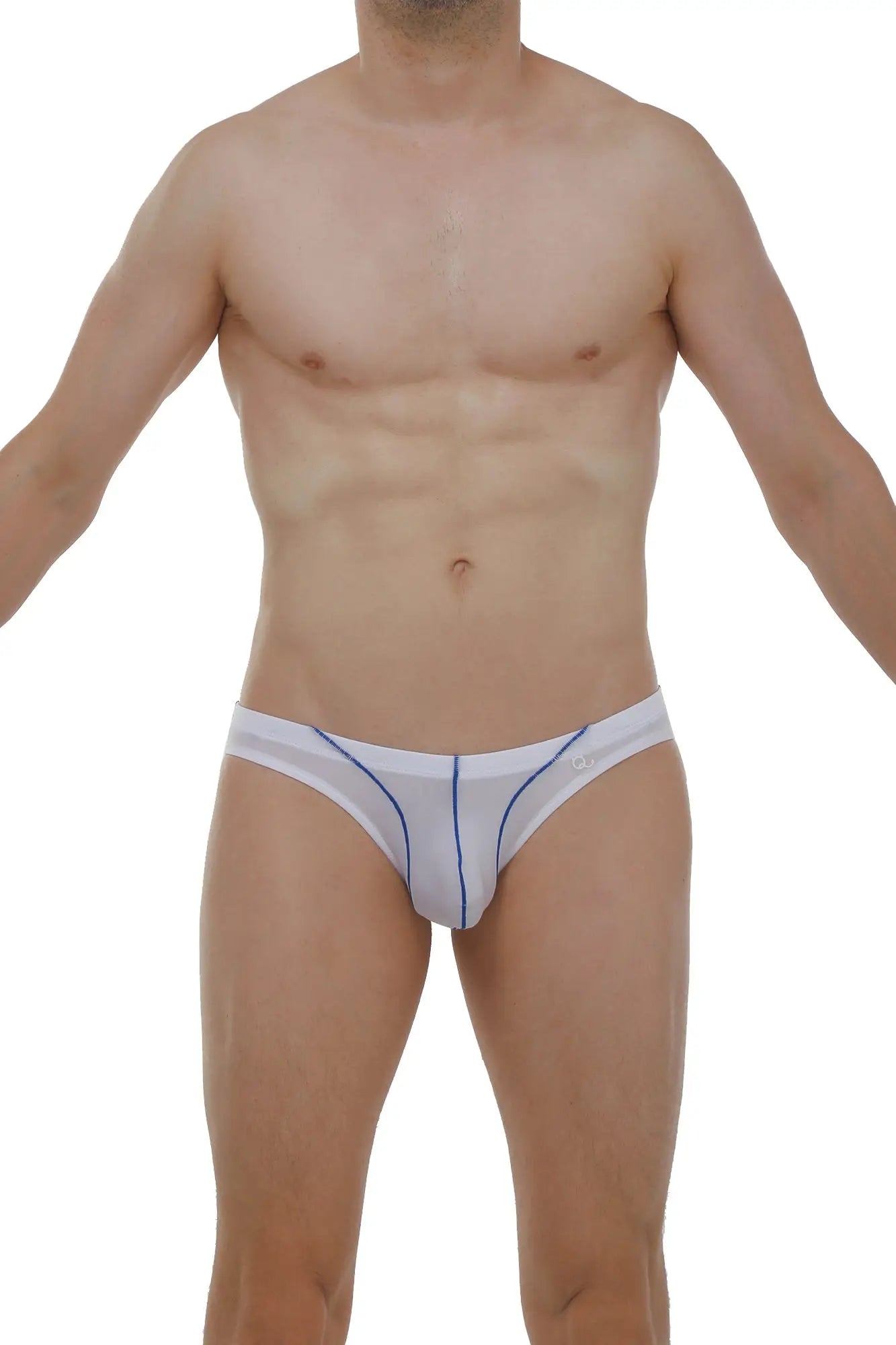 White briefs mison plum white with blue trim and a small logo on the side in a cotton blend fabric