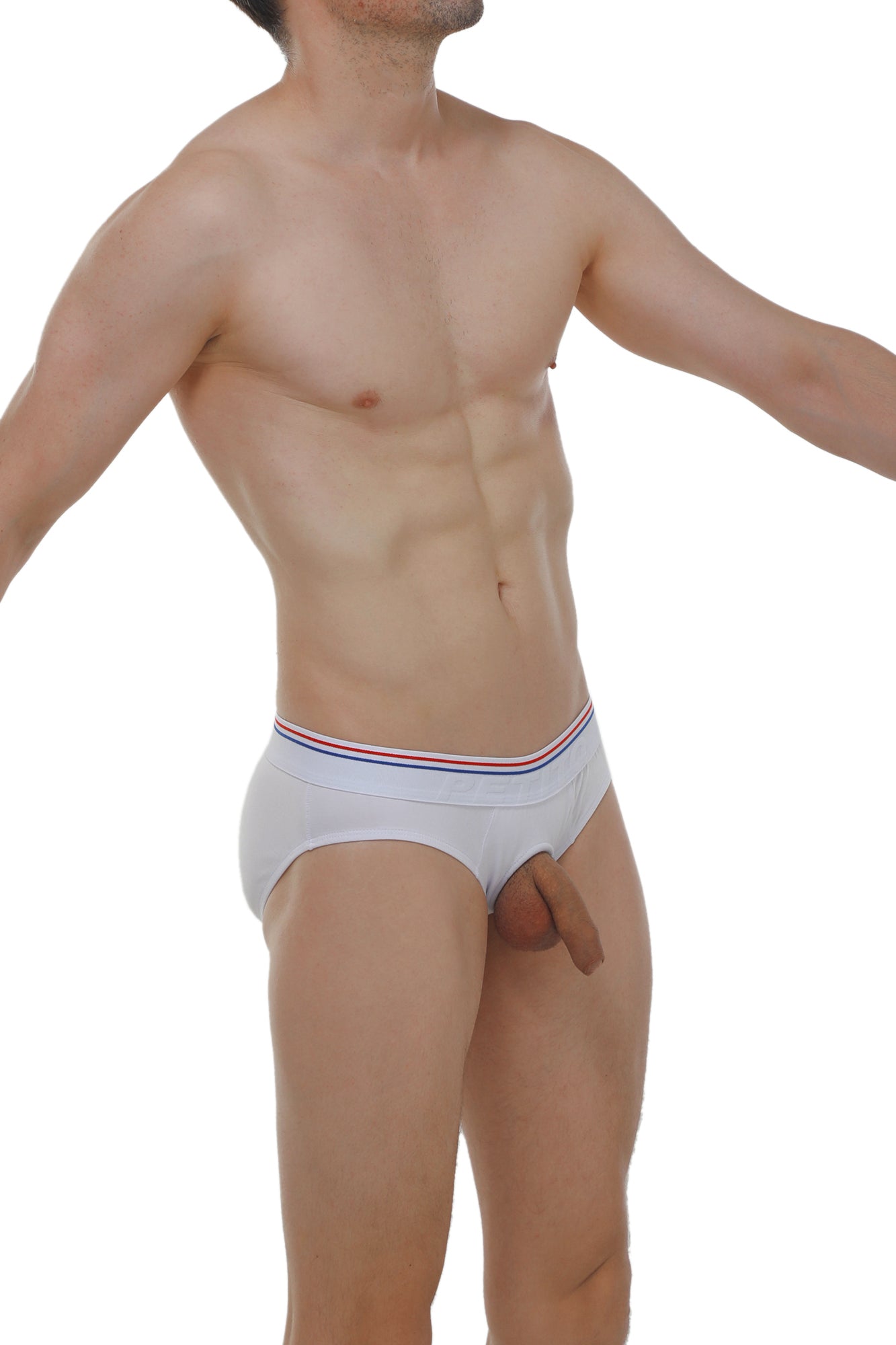 White briefs petitq brief anjouin modal with red white and blue striped waistband in modal fabric