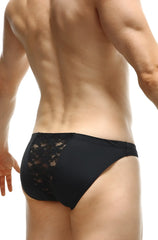 Black briefs with a delicate lace panel on the back from brief myennes lace black collection