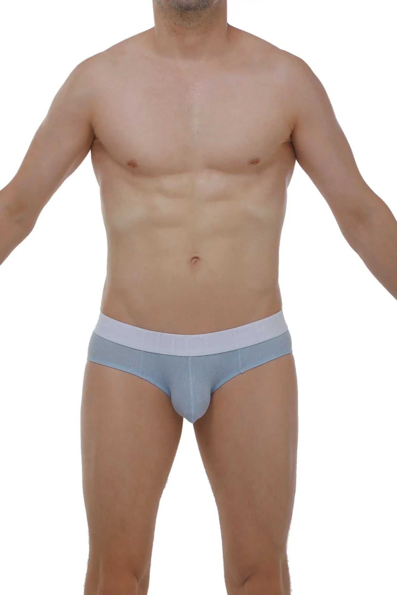 Light blue textured briefs with a contrasting white waistband in ribbed fabric for comfortable everyday wear