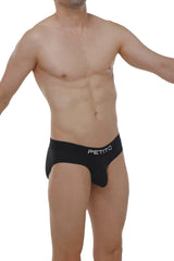 Black petitq brief orlic with sleek form-fitting design and white logo on waistband for comfortable everyday wear
