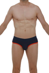 PetitQ brief retro modal navy blue briefs with vibrant orange trim on waistband and leg openings for comfortable wear