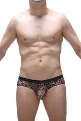 Petitq brief scaux panthere leopard print men’s briefs with black waistband made from soft fabric