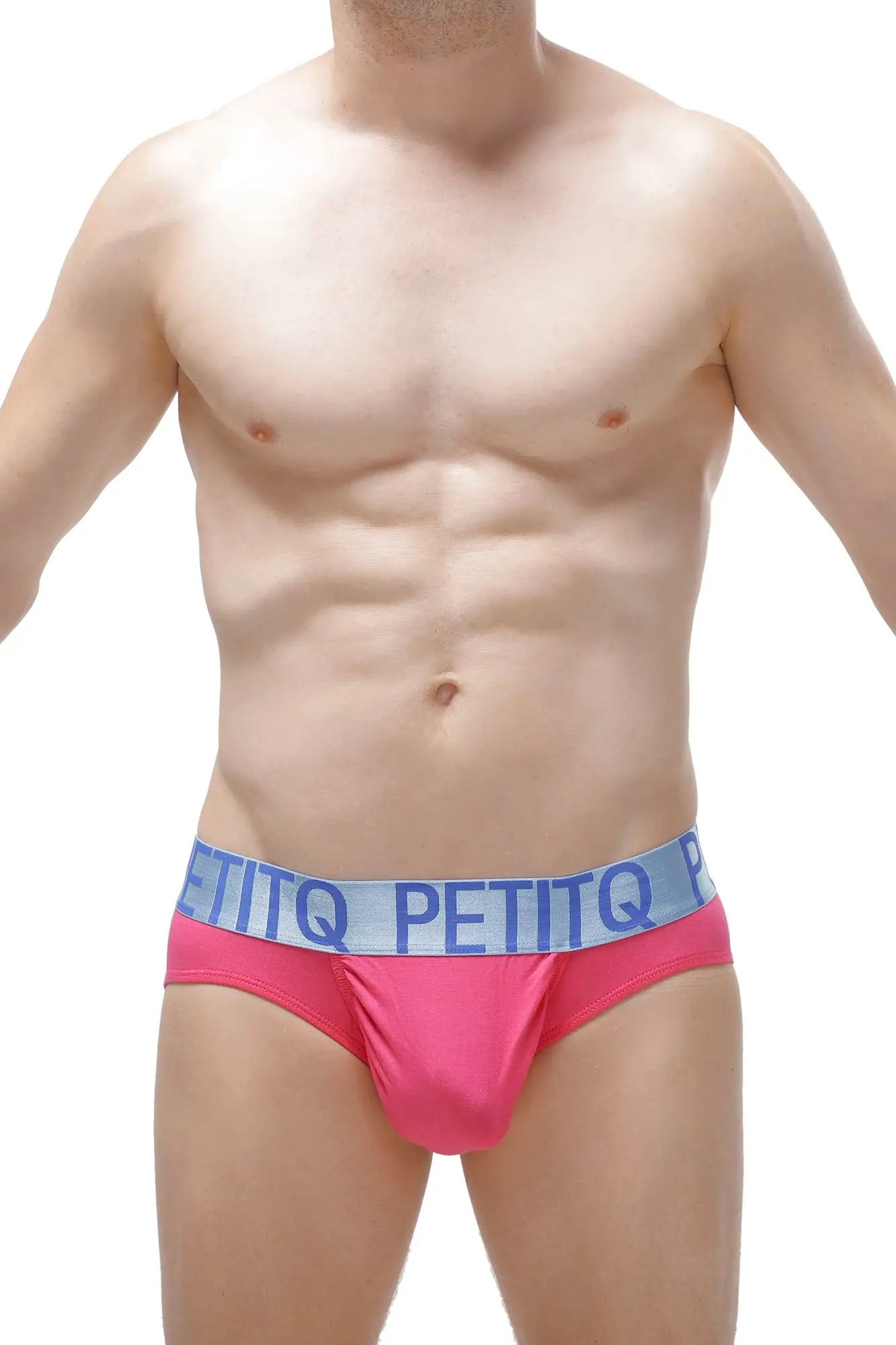 Brief taik modal fuchsia bright pink petit briefs with light blue elastic waistband featuring bold brand name