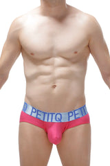 Bright pink brief x-cross modal fuchsia men’s briefs with light blue waistband and bold brand name lettering