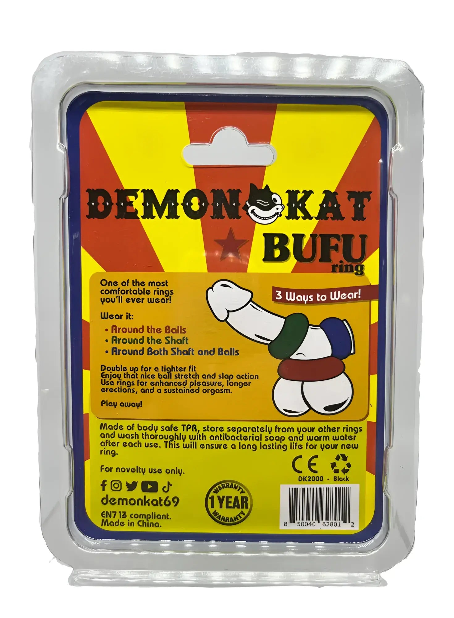 Demon kat bifu bufu ring playful tpr sex toy with cartoon demon design and three wearing options in red