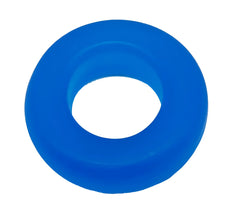 A vibrant blue BUFU ring made of smooth silicone with a rounded profile and uniform color