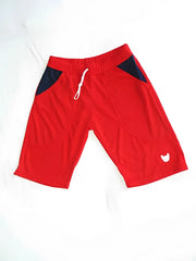 Bullywear 2skin athletic shorts red with navy blue side panels and white drawstring in size m featuring a small logo