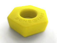 Bright yellow hexagonal silicone nut embossed with boneyard for grip and protection bust a nut yellow