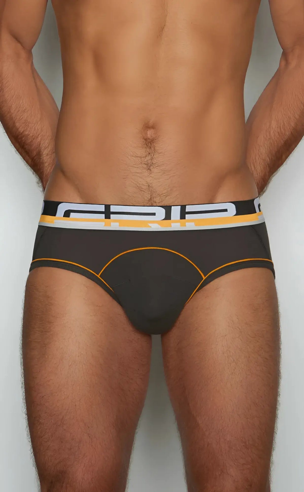 Black men’s briefs c-in2 brief 3313-068 with bold yellow and white grip logo waistband for everyday comfort