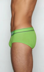 Bright lime green C-IN2 brief 6760-342 mesh briefs with black and white striped elastic waistband trim