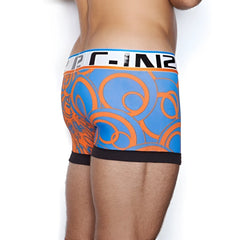 Blue and orange patterned men’s boxer briefs with black c-in2 logo waistband from culture club lo no show army trunk line