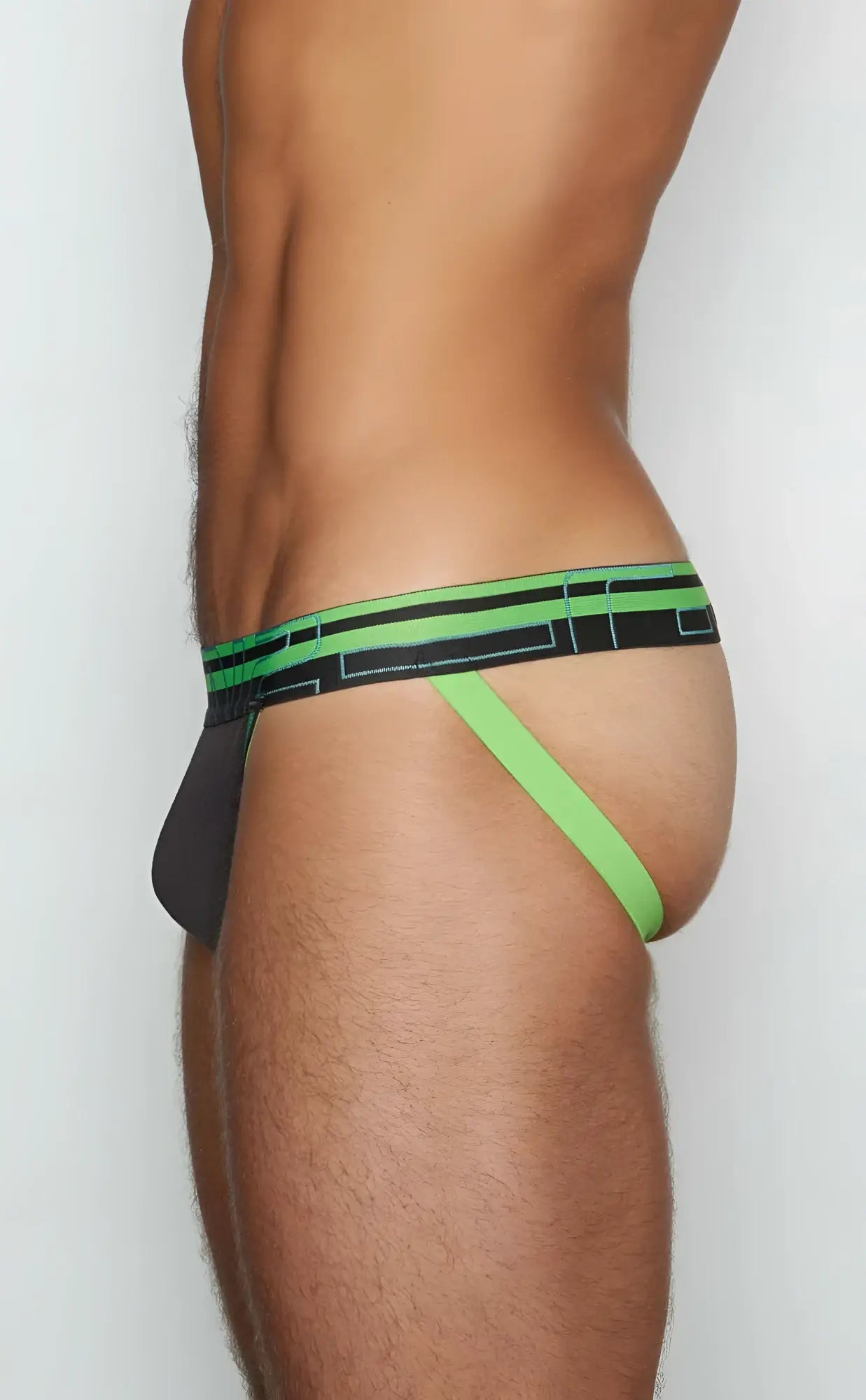 Black and neon green patterned C-IN2 Jockstrap 3226-080 athletic briefs with a geometric design for active wear