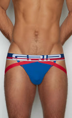 Blue and red grip brand briefs with bold striped waistband for c-in2 jockstrap 3326-421