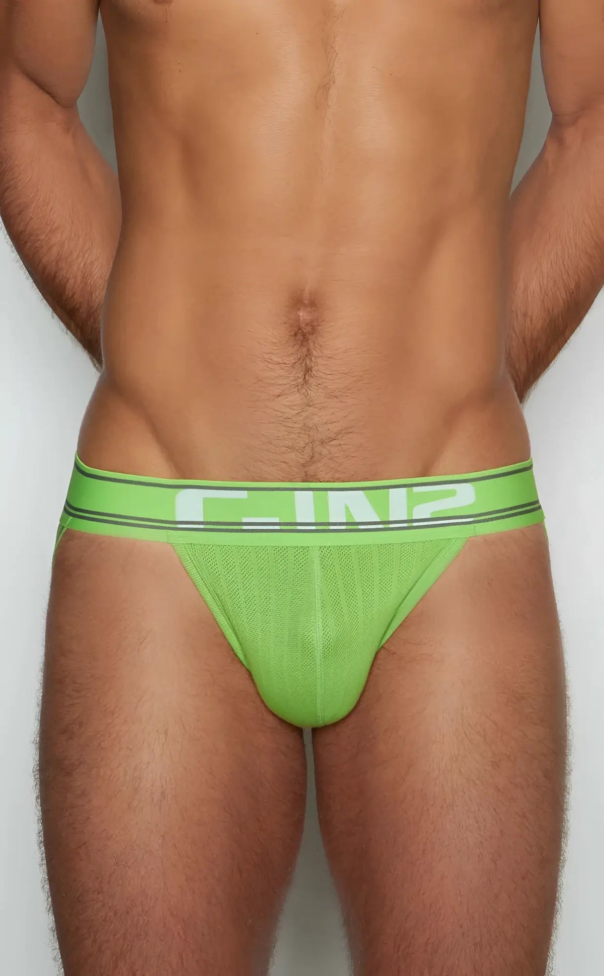 Bright green c-in2 briefs with a mesh front and elastic waistband in the c in2 jockstrap 6726 product