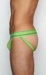 Bright lime green c- in2 jockstrap 6726 athletic briefs with black trim and subtle waistband logo