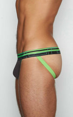 Black and neon green patterned C-IN2 Jockstrap 3226-080 athletic briefs with a geometric design for active wear