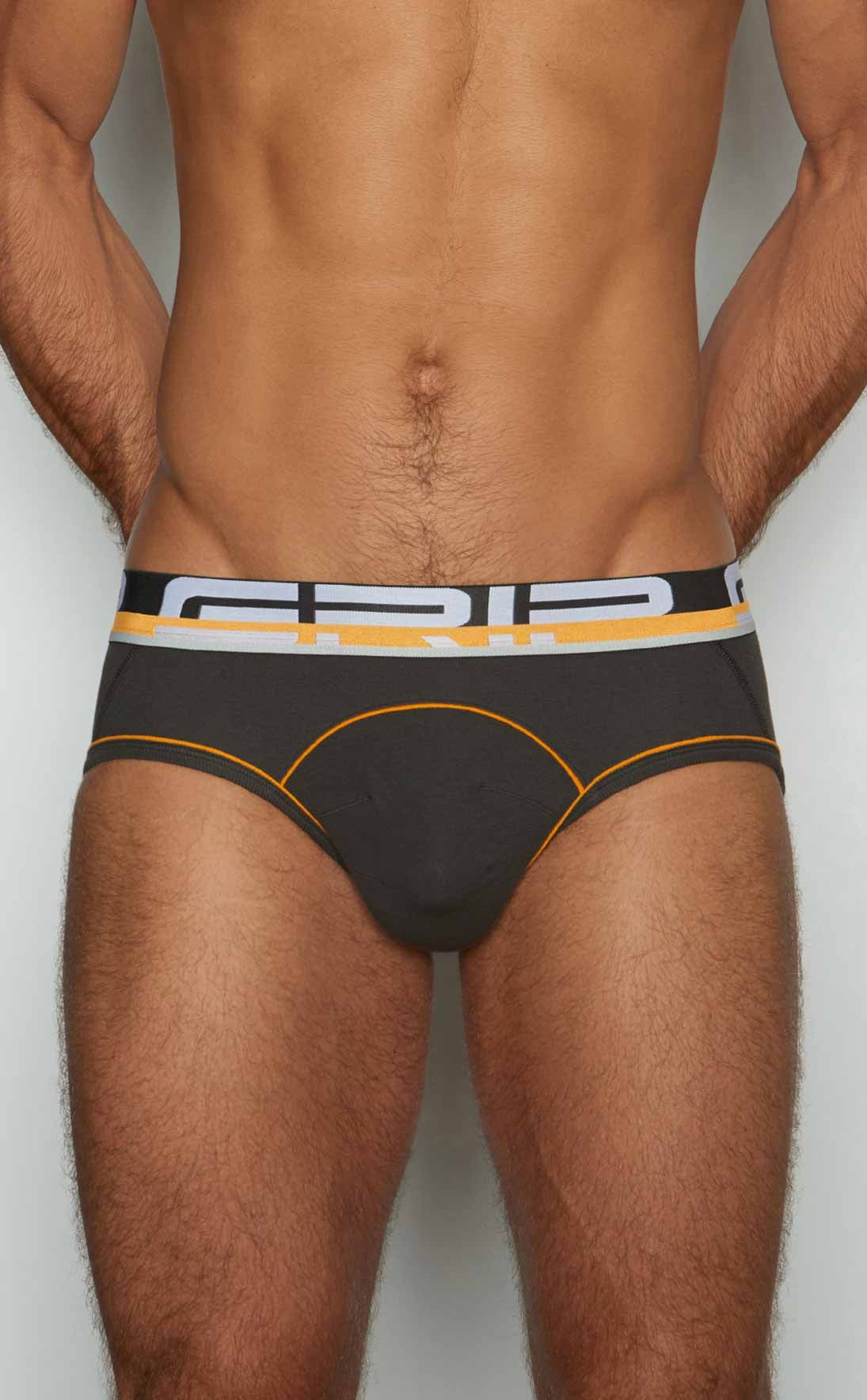 Black men’s briefs c-in2 brief 3313-068 with bold yellow and white grip logo waistband for everyday comfort