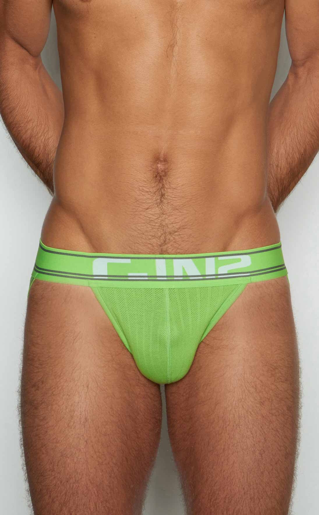 Bright green c-in2 briefs with a mesh front and elastic waistband in the c in2 jockstrap 6726 product