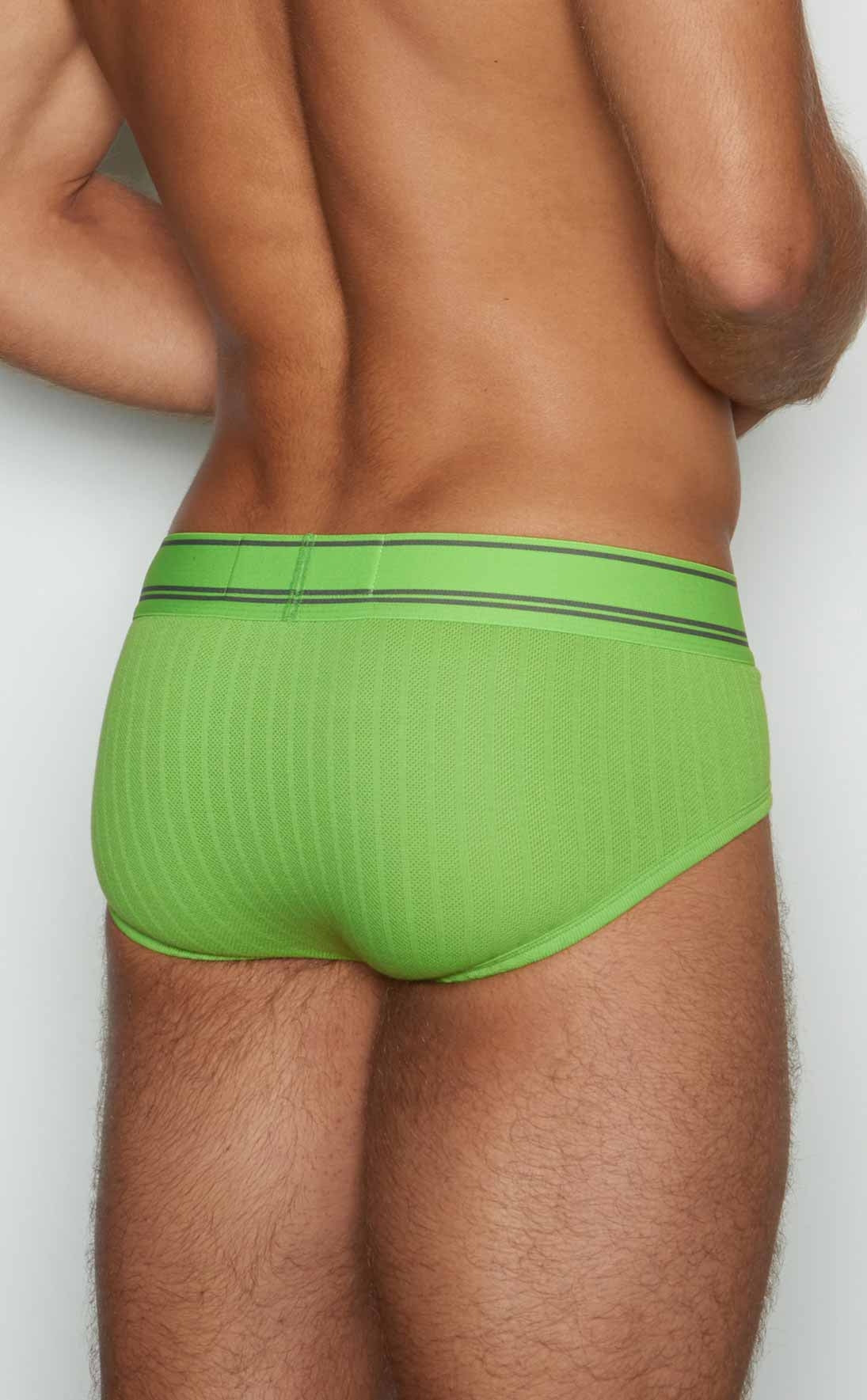 Bright lime green ribbed briefs c-in2 brief 6760-342 with matching elastic waistband and two black stripes