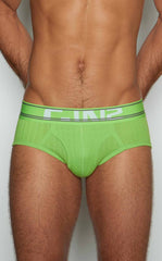 C-in2 brief 6760-342 bright lime green mesh briefs with white and gray branded waistband for comfortable wear