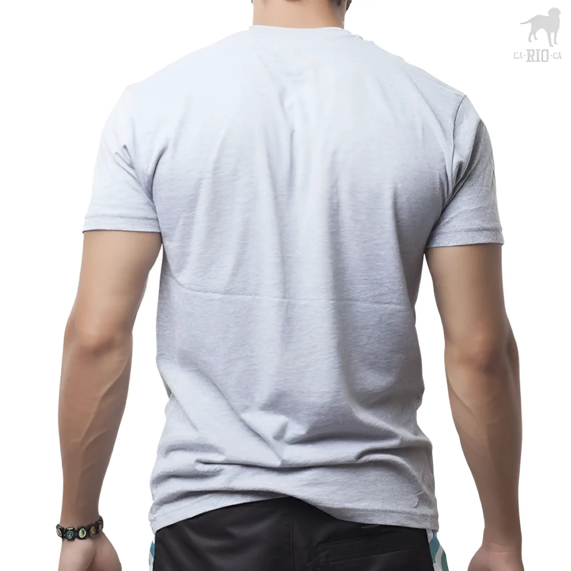A heather gray short-sleeved crew neck t shirt with subtle stitching details for CA-RIO-CA football team size M
