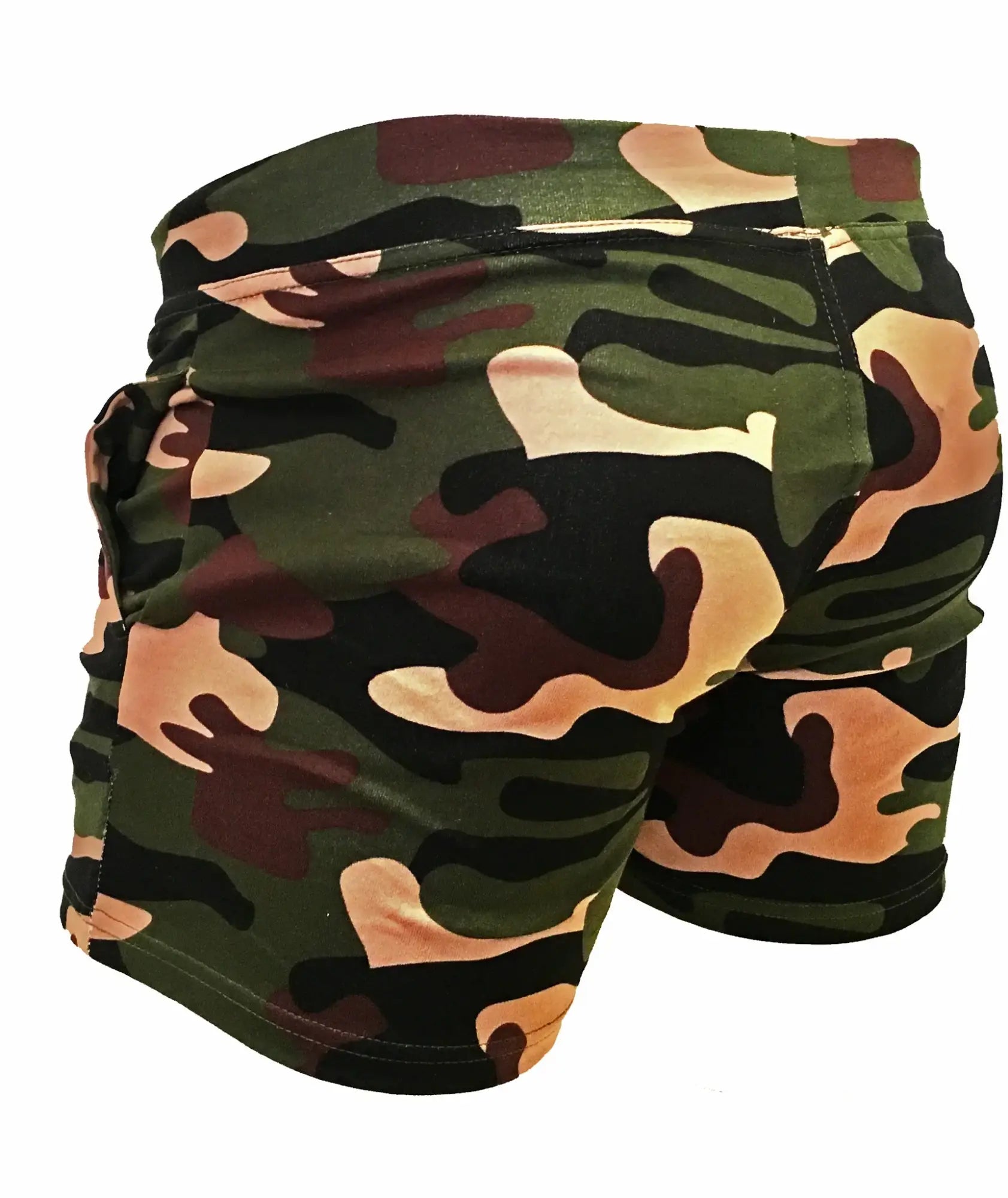 Camouflage shorts in dark green black and tan blend with durable fabric for outdoor and casual wear