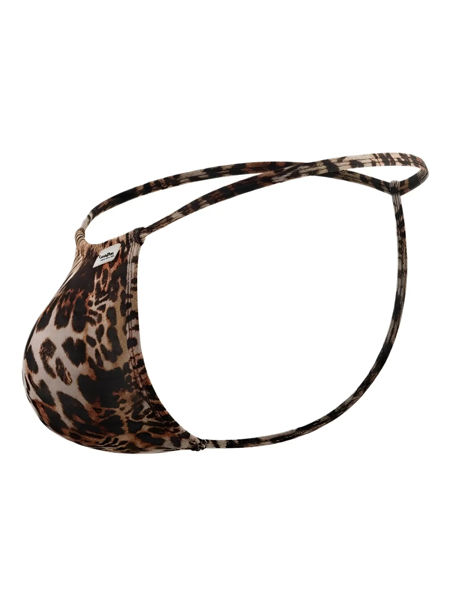 Leopard-print mens thong g-string candyman 9586 with snug fit and adjustable elastic straps in animal print