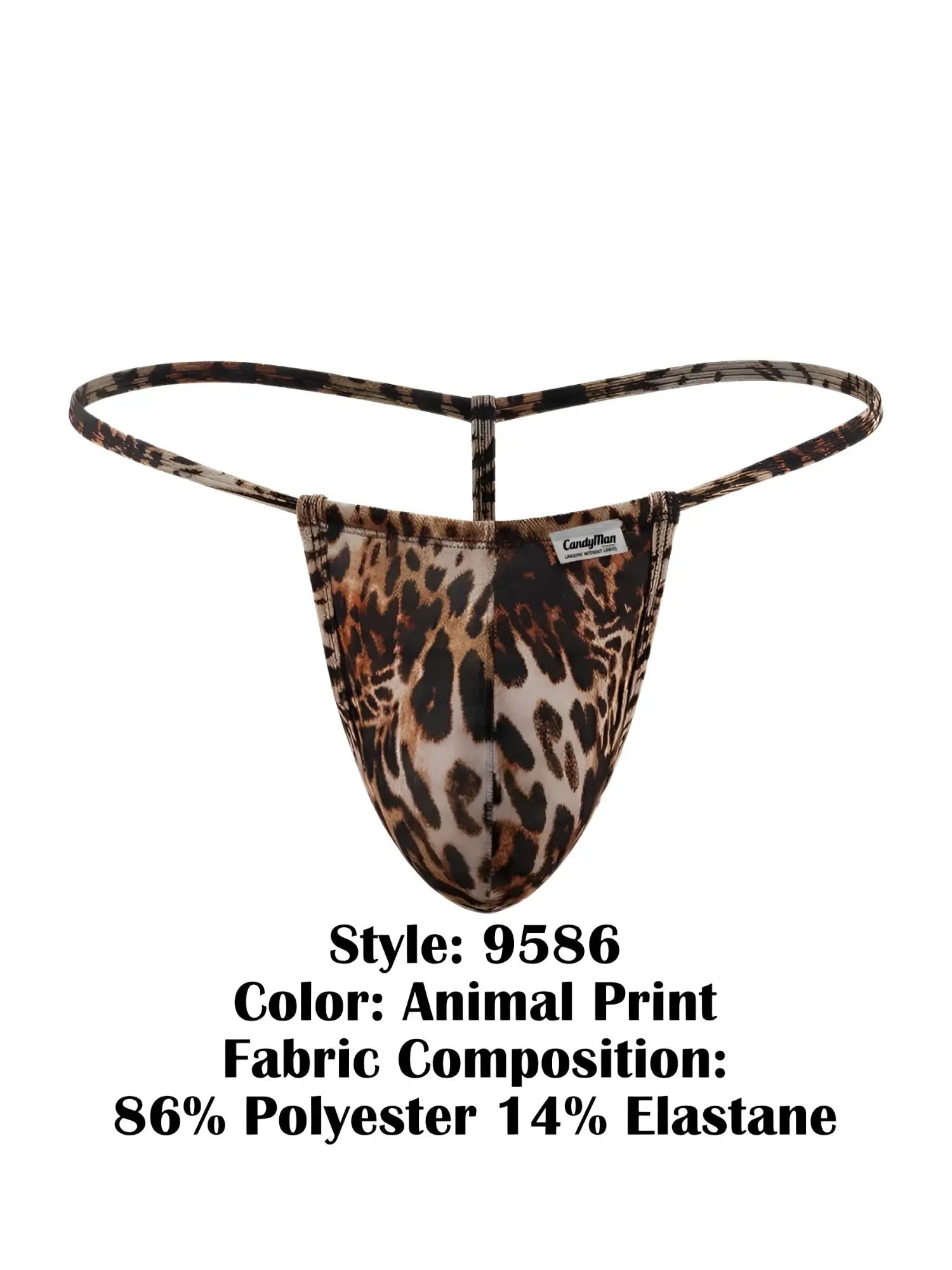 Leopard-print thong g-string candyMan 9586 in stretchy polyester elastane blend with thin supportive straps