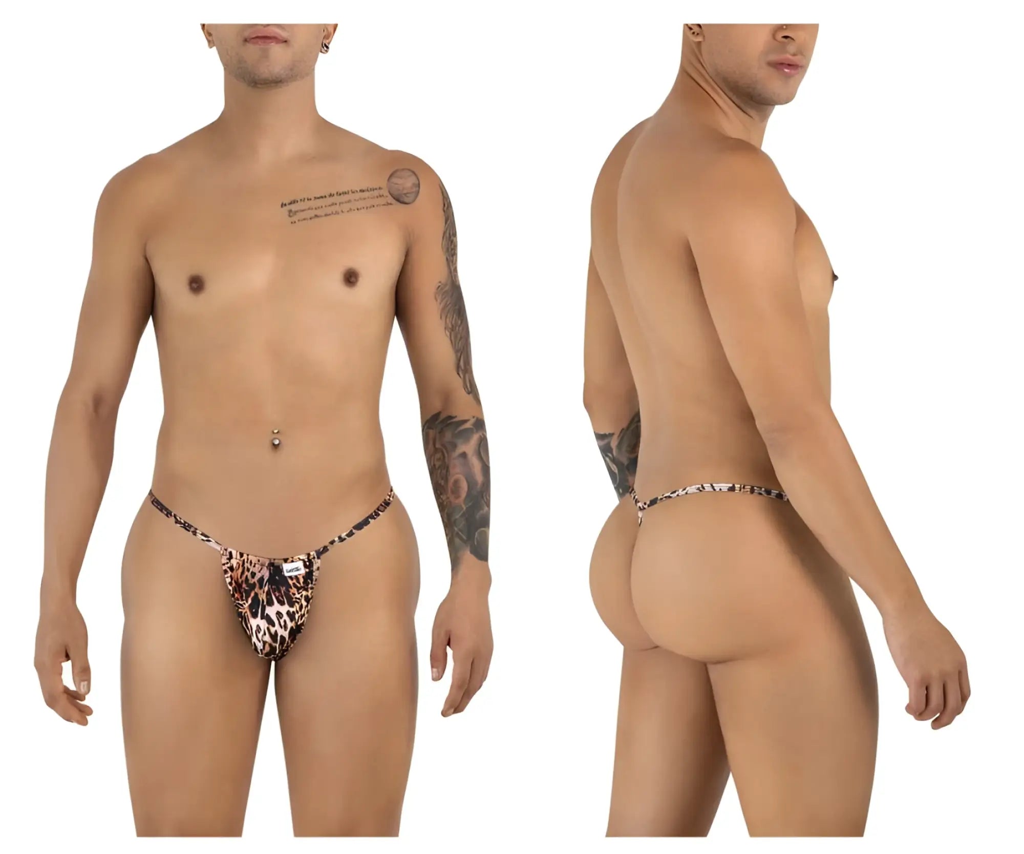 Leopard-print animal print thong g-string by candyman 9586 with small white brand tag on the front