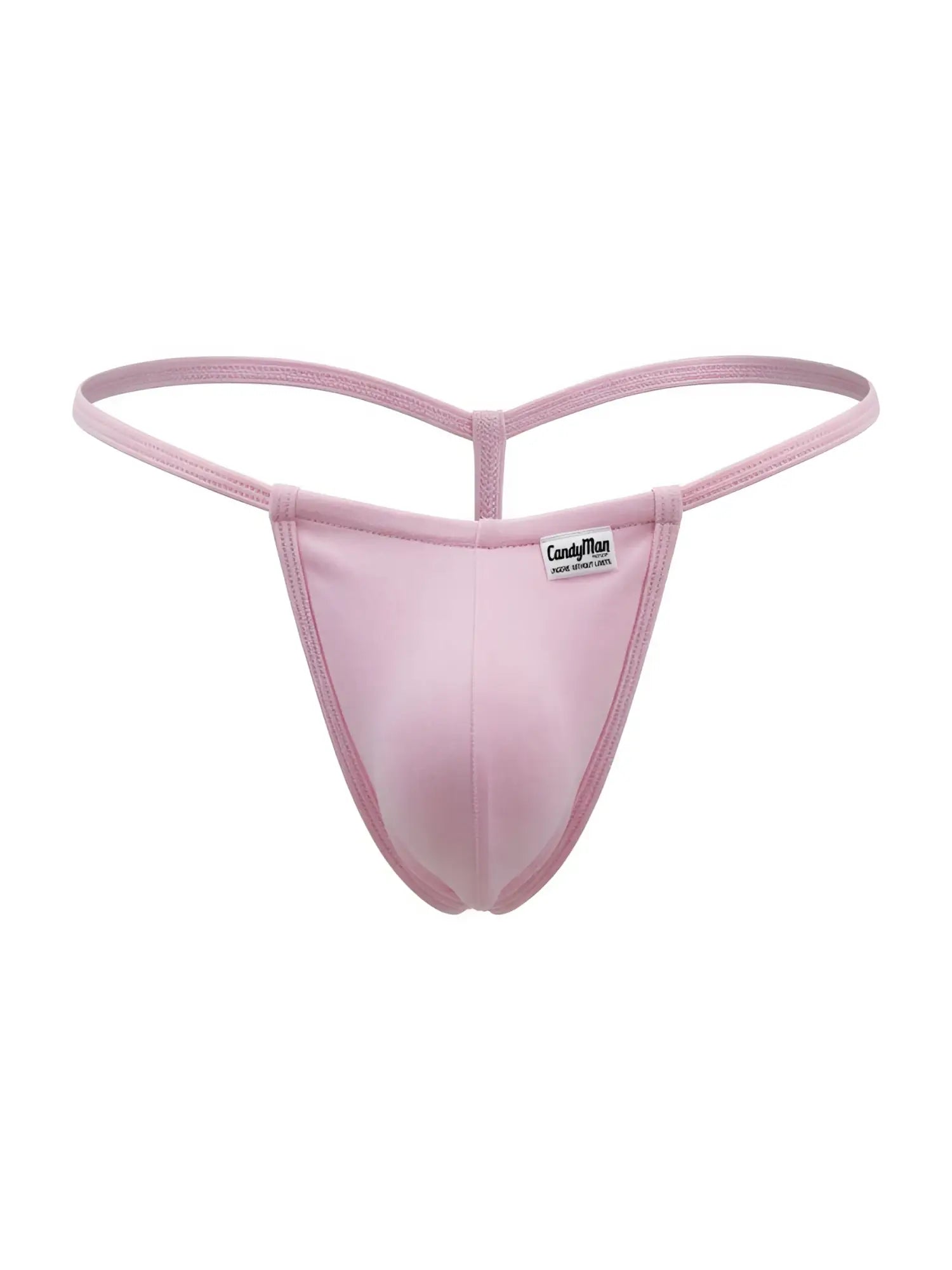 A soft pink candyman 9586 g-string thong made of smooth stretchy fabric with a minimalist design and thin straps