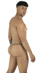 Black thong with a thin sleek design in candyMan 9586 g-string bottle green mesh fabric shown from the back side