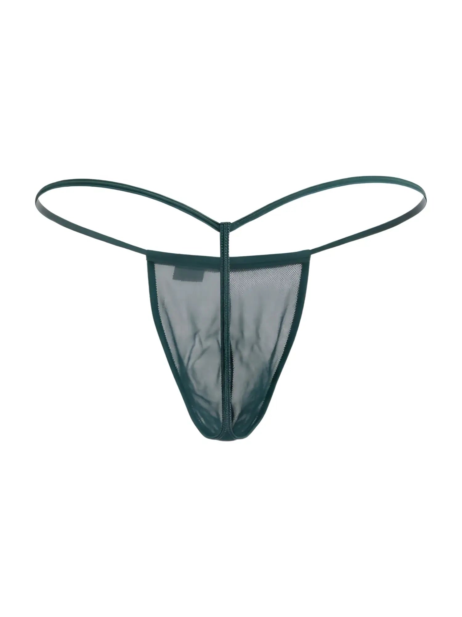 Dark green candy man 9586 g-string mesh thong with thin elastic straps shown from the back side