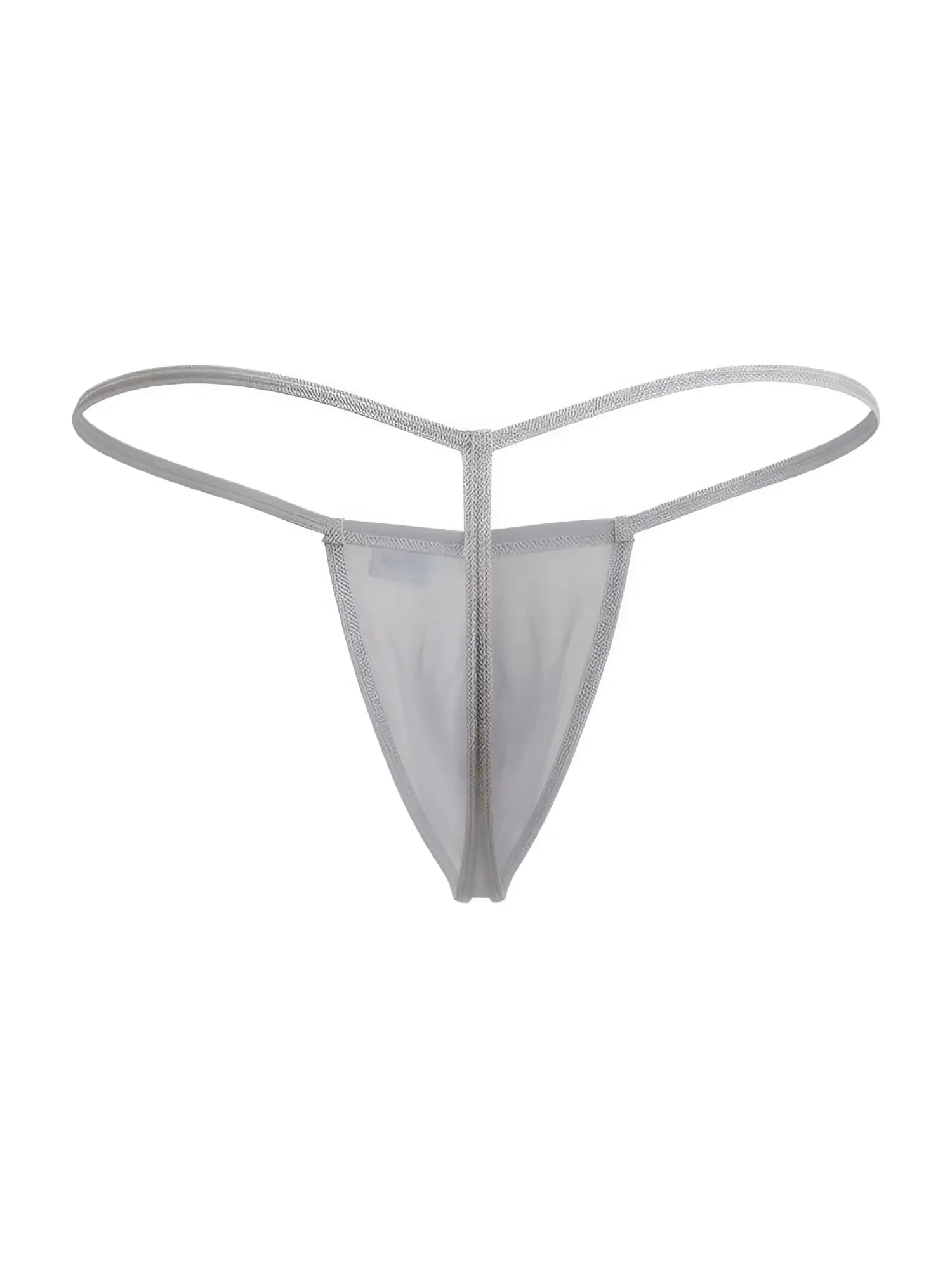 Silver mesh thong candyMan 9586 g-string in gray mesh with sleek minimalist design and thin straps shown from back
