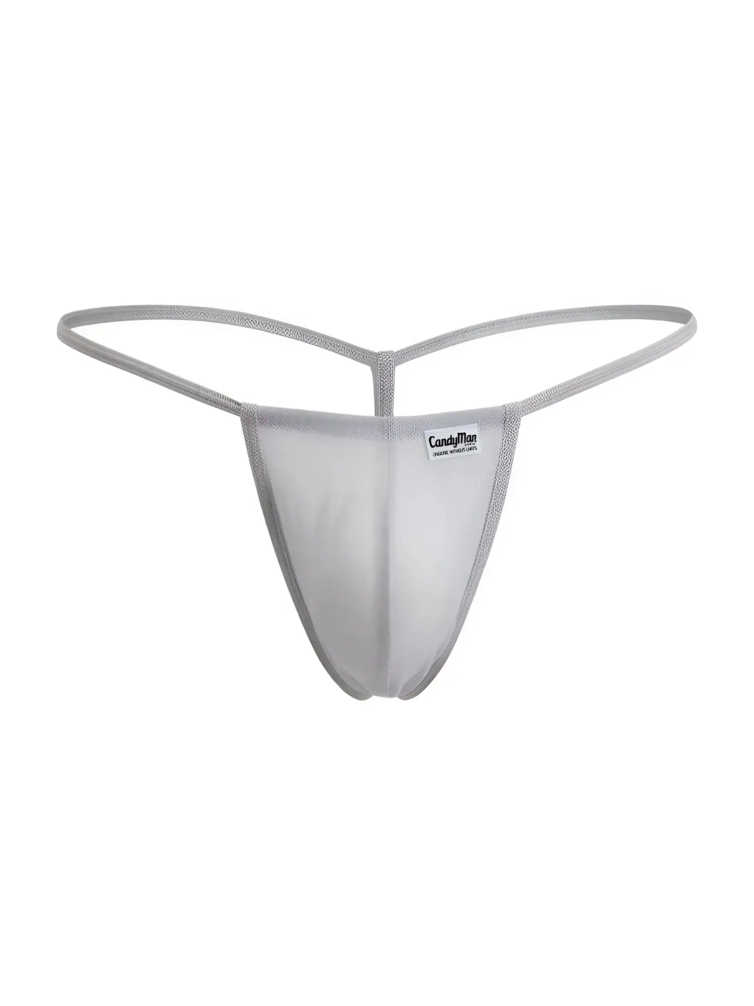Gray mesh thong with subtle sheen and reinforced elastic bands from CandyMan 9586 g-string collection