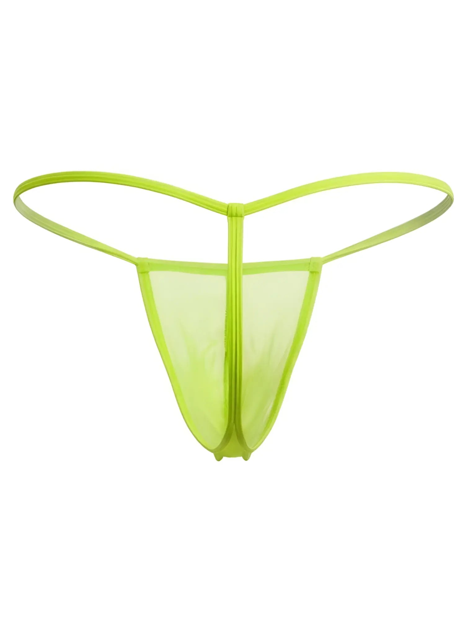 CandyMan 9586 g-string neon green sheer mesh thong with central zipper for bold lingerie looks