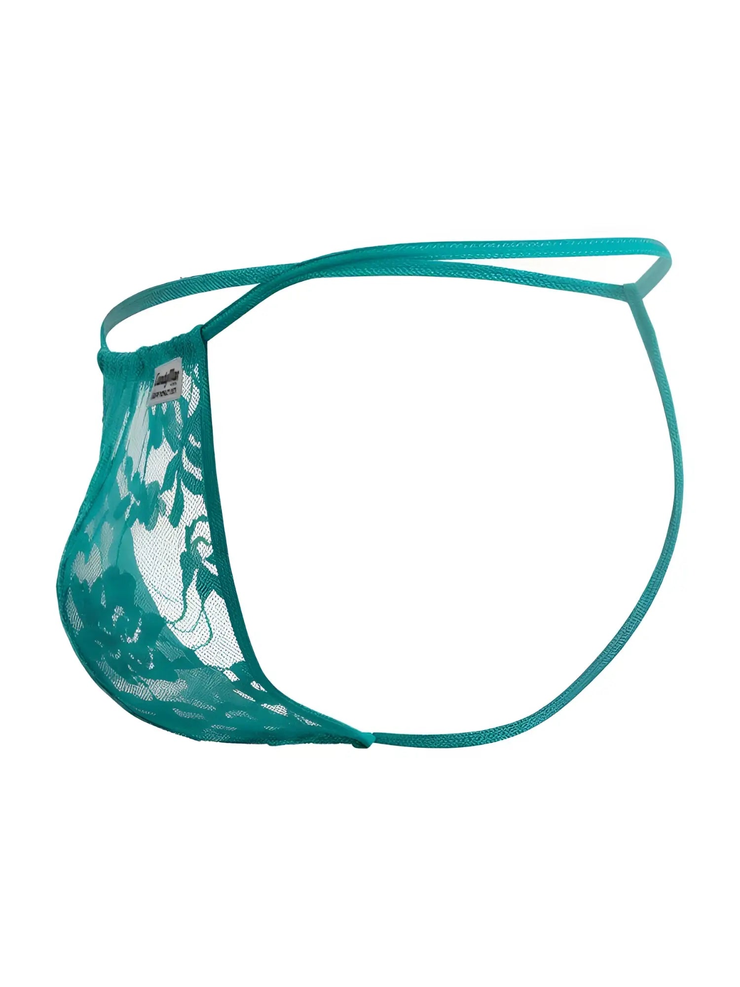Teal lace thong with delicate floral pattern and thin matching elastic straps candyMan 9586 g-string color jade lace