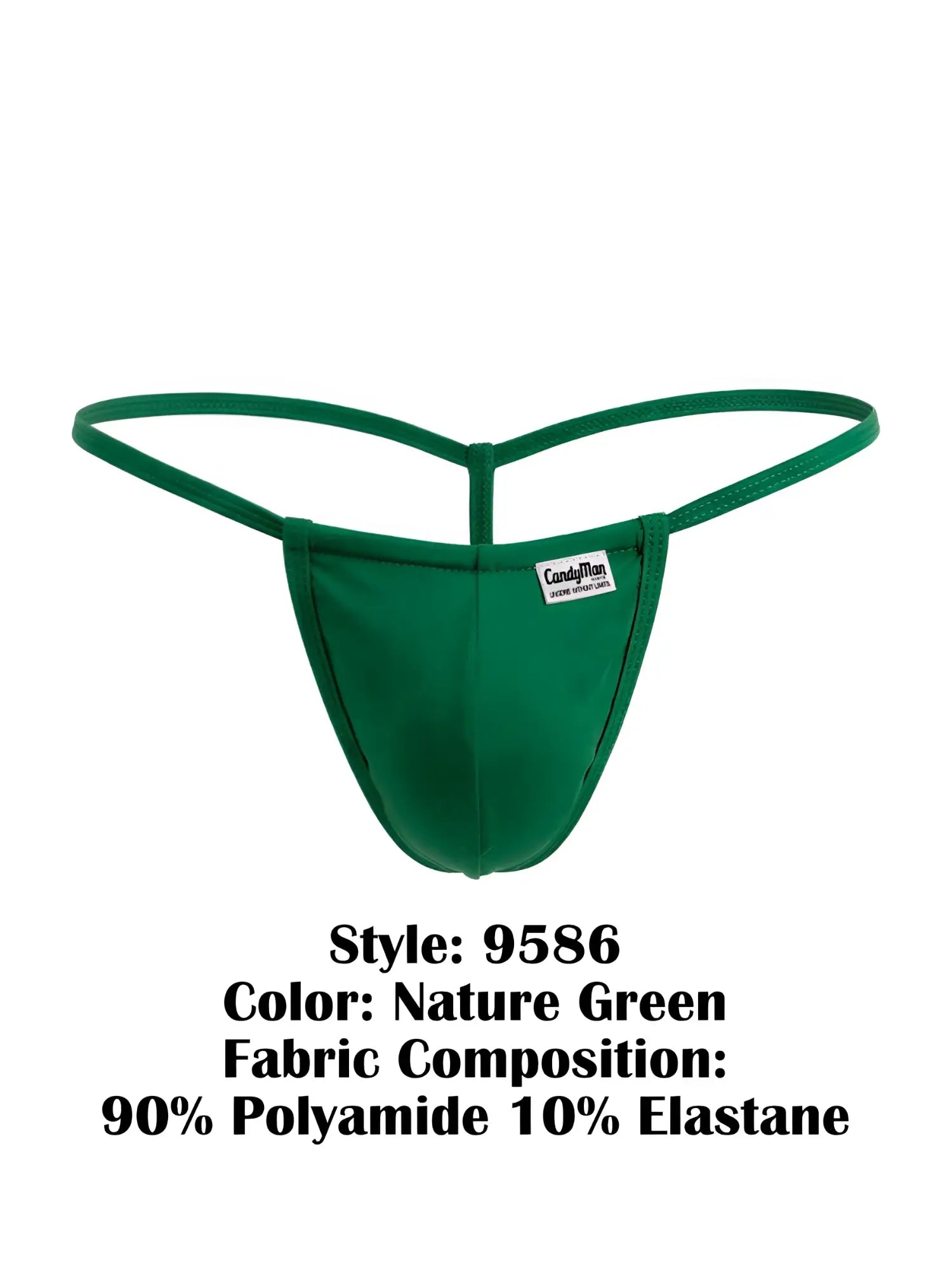 Nature green Candyman 9586 G-string thong with sleek form-fitting design made of 90% polyamide and 10% elastane