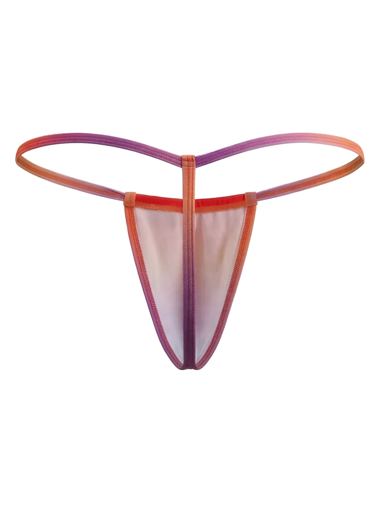 CandyMan 9586 g-string orange print with sheer gradient thong waistband transitioning from purple to orange