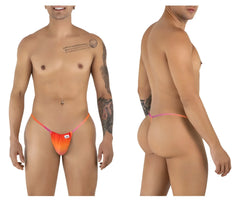 Vibrant orange and pink gradient thong g-string with small white logo front candyMan 9586 color orange print