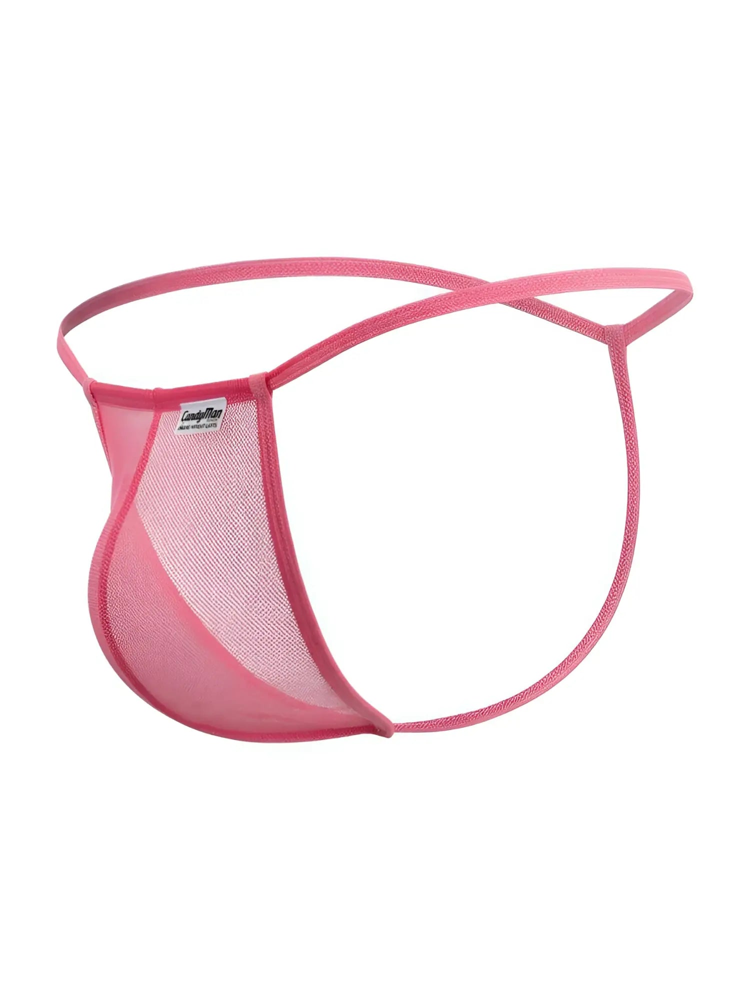 Pink mesh candyMan 9586 g-string thong with supportive contoured design and thin elastic straps front view