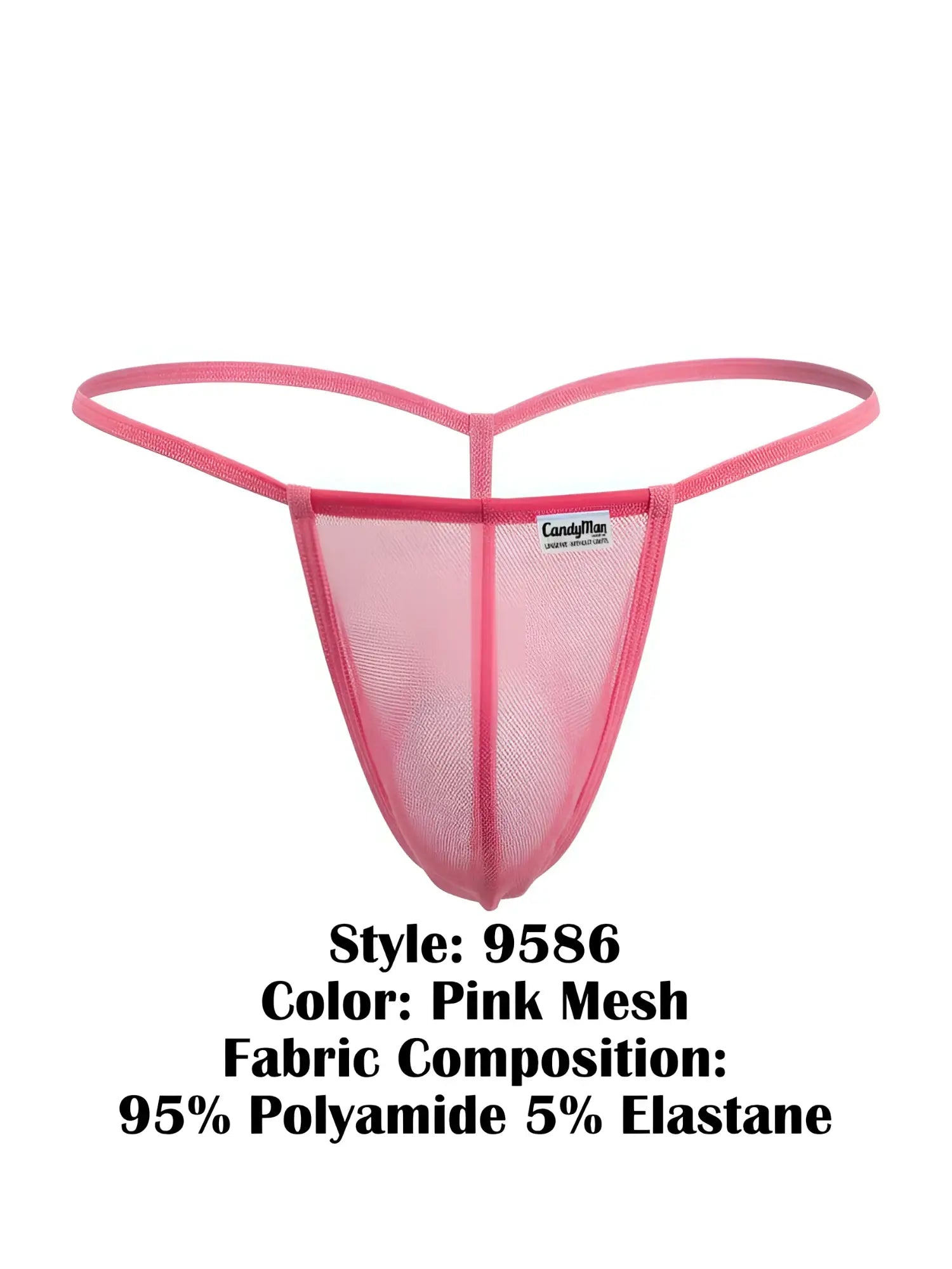 Pink mesh thong g-string candyMan 9586 with supportive form-fitting design and thin elastic straps backside view
