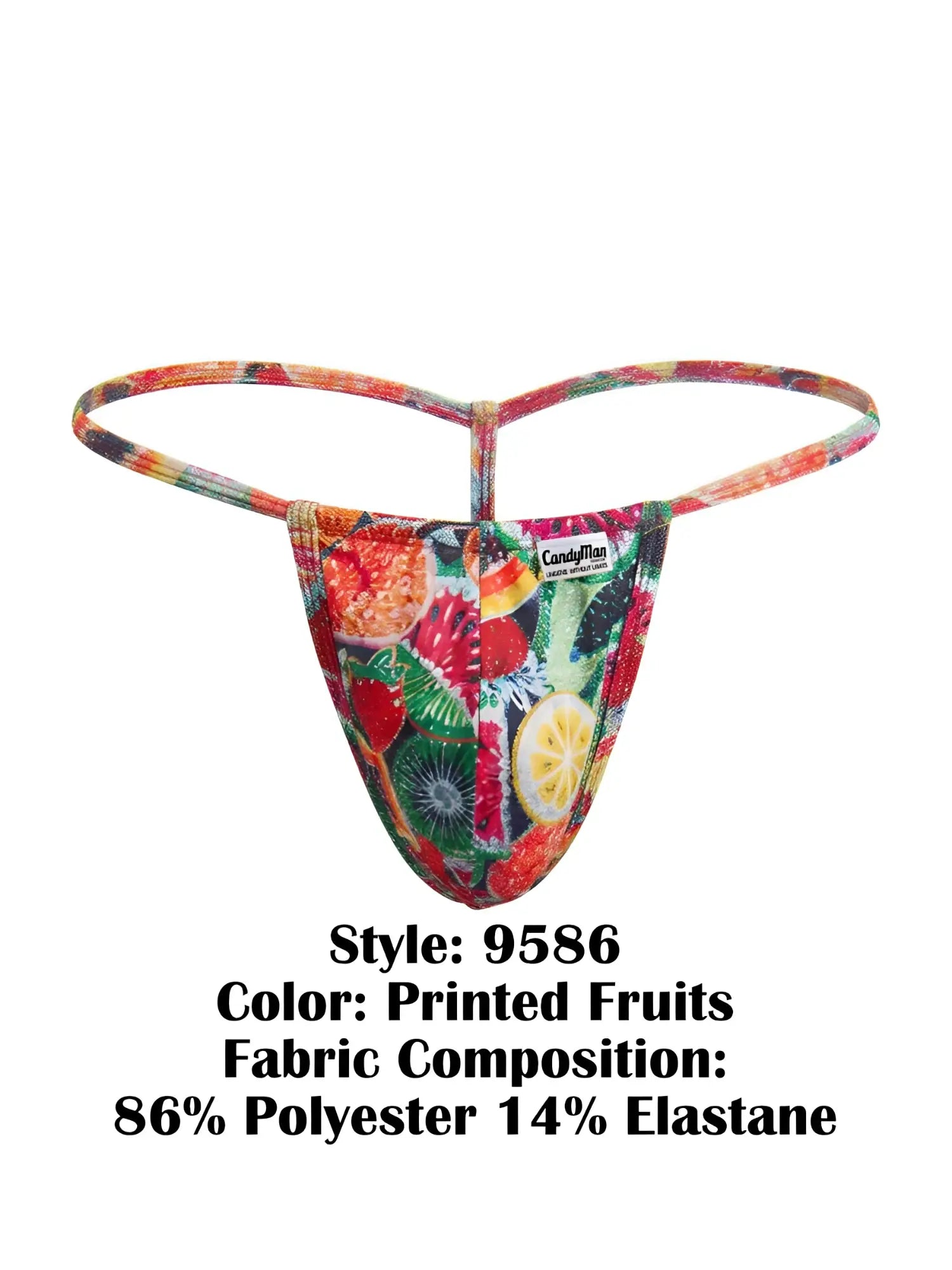 Vibrant fruit-printed colorful thong made from 86 polyester 14 elastane candyMan 9586 g-string for stylish wear