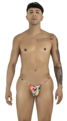 Vibrant tropical-patterned CandyMan 9586 g-string thong with colorful floral and fruit design in bright colors