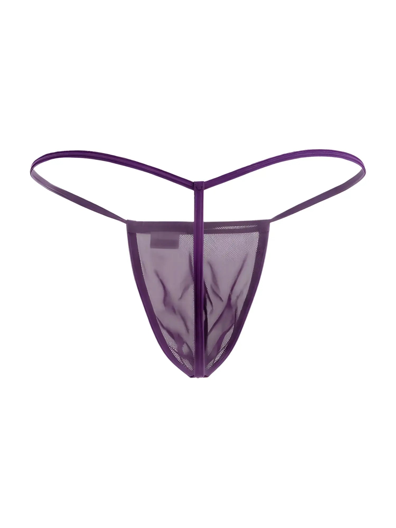 Purple mesh thong g-string with thin elastic straps from candyman 9586 showcasing front view design