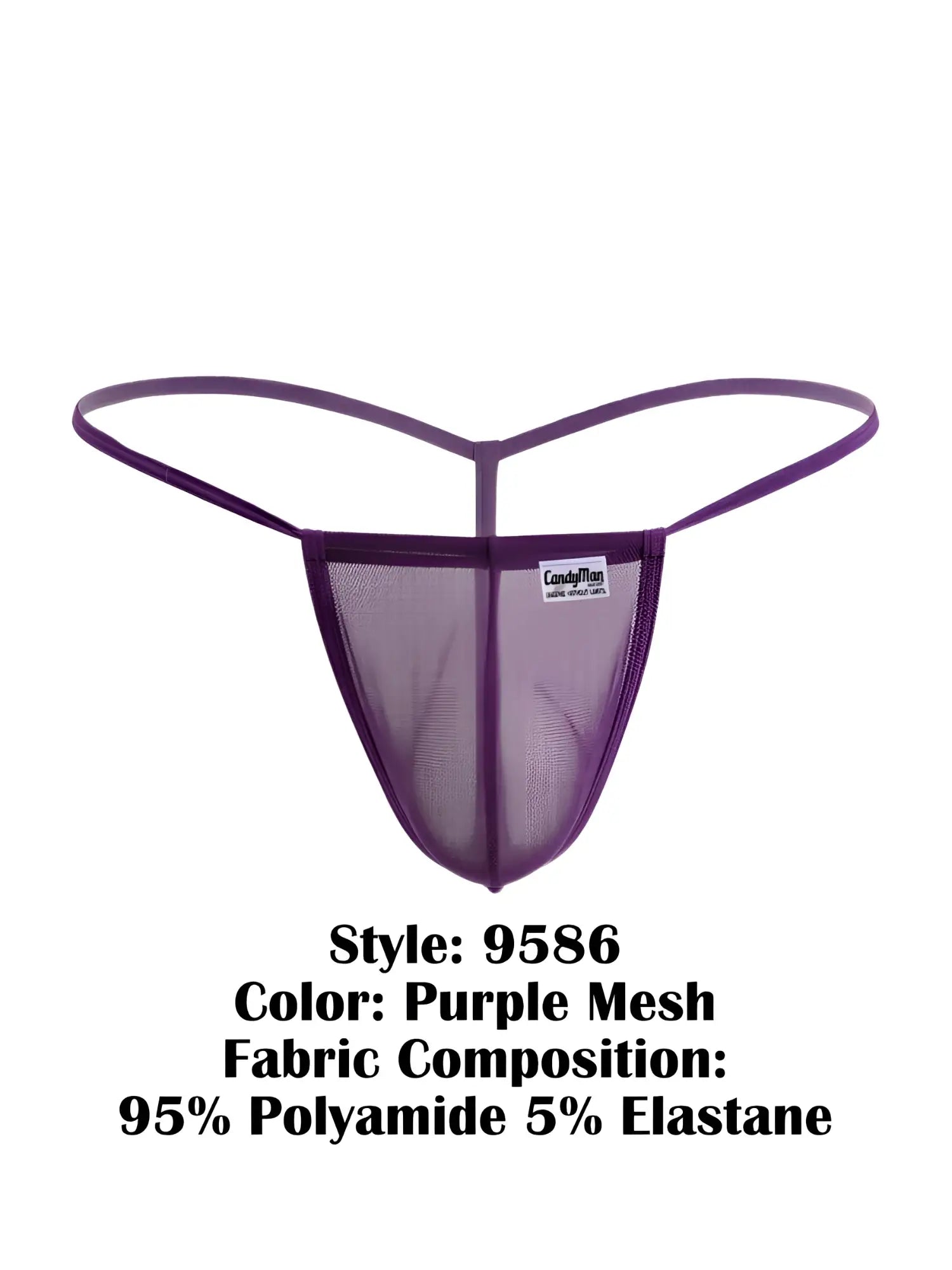 Purple mesh thong g-string with thin elastic straps and branded label by candyman 9586 color purple mesh
