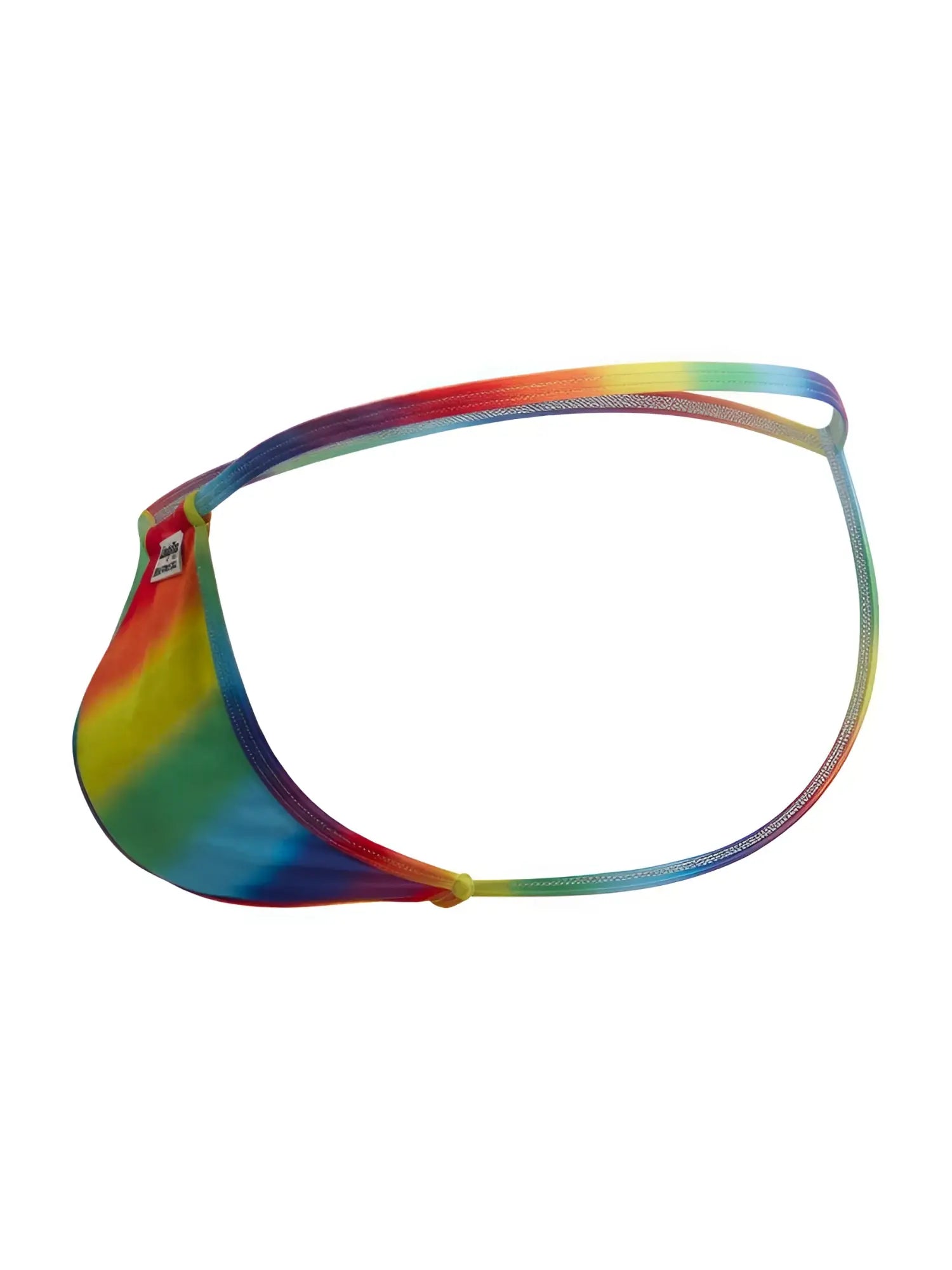 CandyMan 9586 g-string rainbow print tie-dye mesh swim trunks with vibrant multicolor design for beachwear