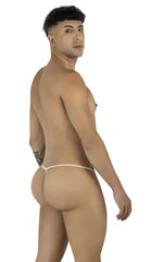 A delicate light pink CandyMan 9586 G-string thong with thin minimalist design in tangerine mesh material