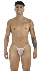 CandyMan 9586 g-string in tangerine sheer mesh with a thin waistband and small brand tag on the front